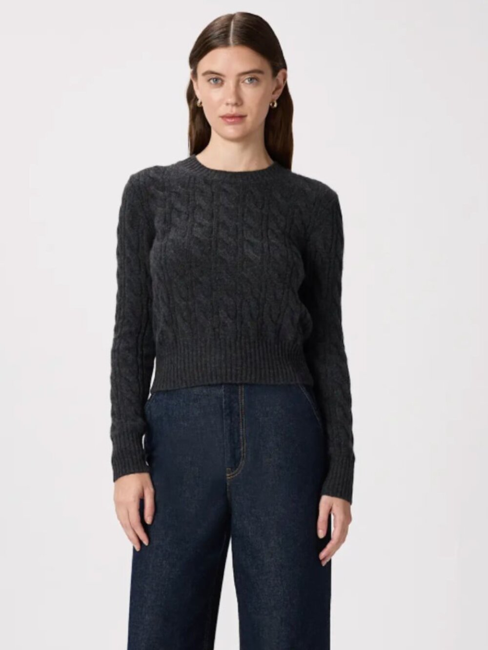 Mongolian Cashmere Shrunken Cable Crewneck Sweater